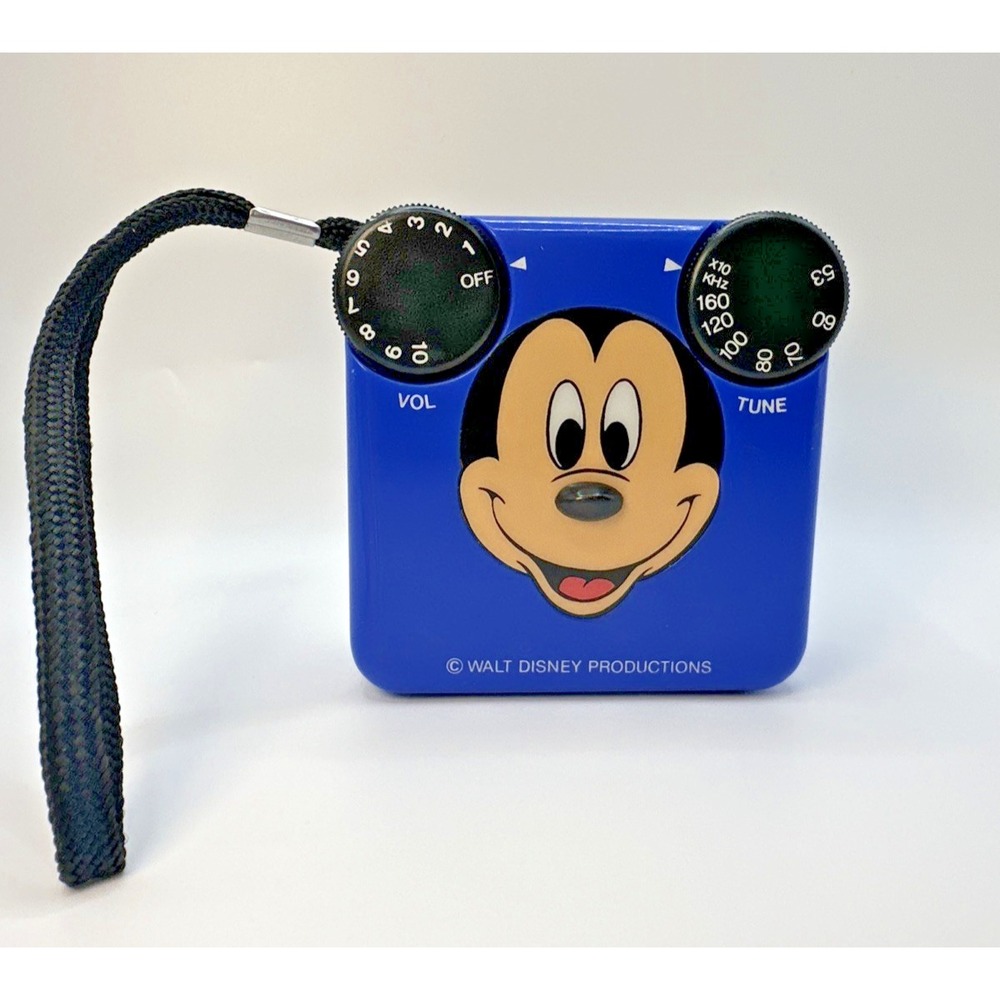 Vintage 1980 Disney Mickey Mouse AM Transistor Radio Blue Works Tested